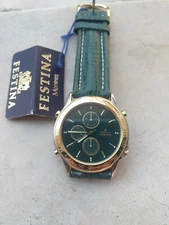 FESTINA CHRONOGRAPH 64142 UNISEX WATER RESISTANT GREEN WRISTWATCH NEW 