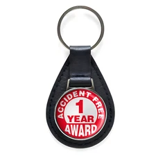 Accident Free 1 Year Award Black Leather Keychain Silver Keyring Military Gift