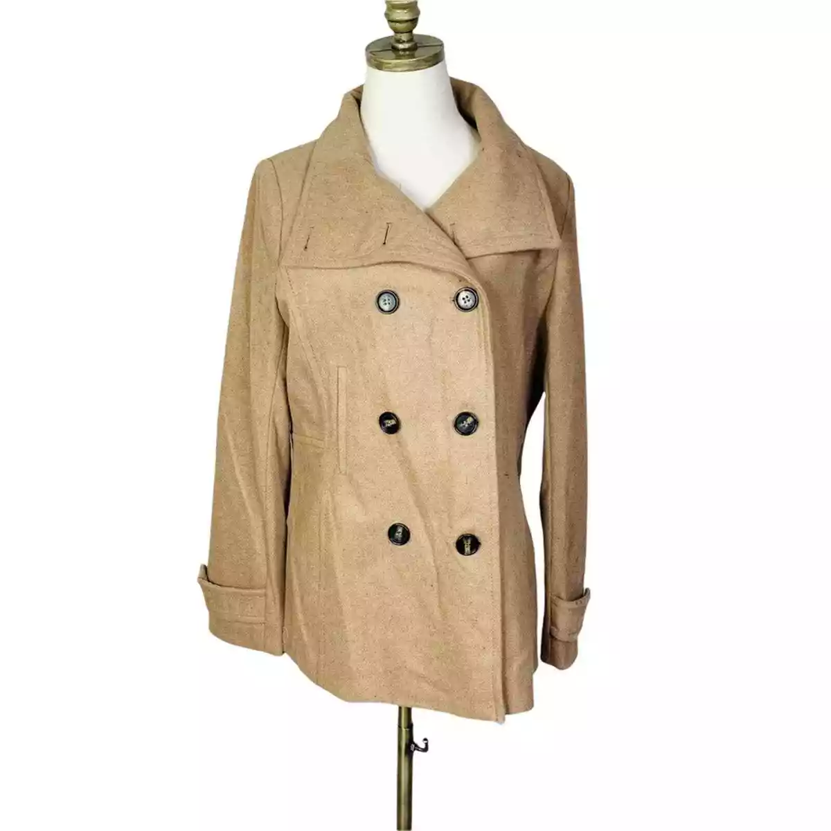 Thread & Supply Wool Blend Peacoat XL Camel Tan Extra Large Outer wear Over  Coat