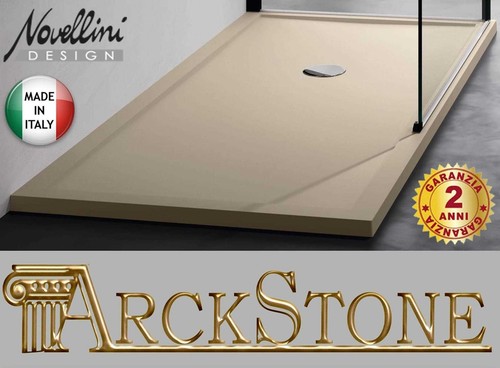 NOVELLINI OLYMPIC PLUS Duschtasse - 160x70 Cm, Beige, Nur 4,5 Cm Hoch, Mit Ablaufgarnitur (Chrom)