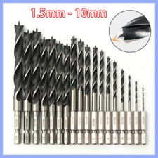 Brad Point Wood Drill Bit or Set HSS Woodworking  1.5-10mm Hex Shank Twist Bits
