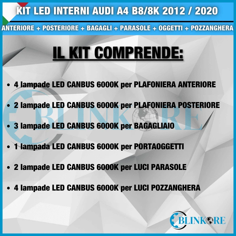 KIT LED INTERNI AUDI A4 B8 8K DAL 2008 AL 2016 BIANCO GHIACCIO CANBUS NO ERRORE - Immagine 2 di 2