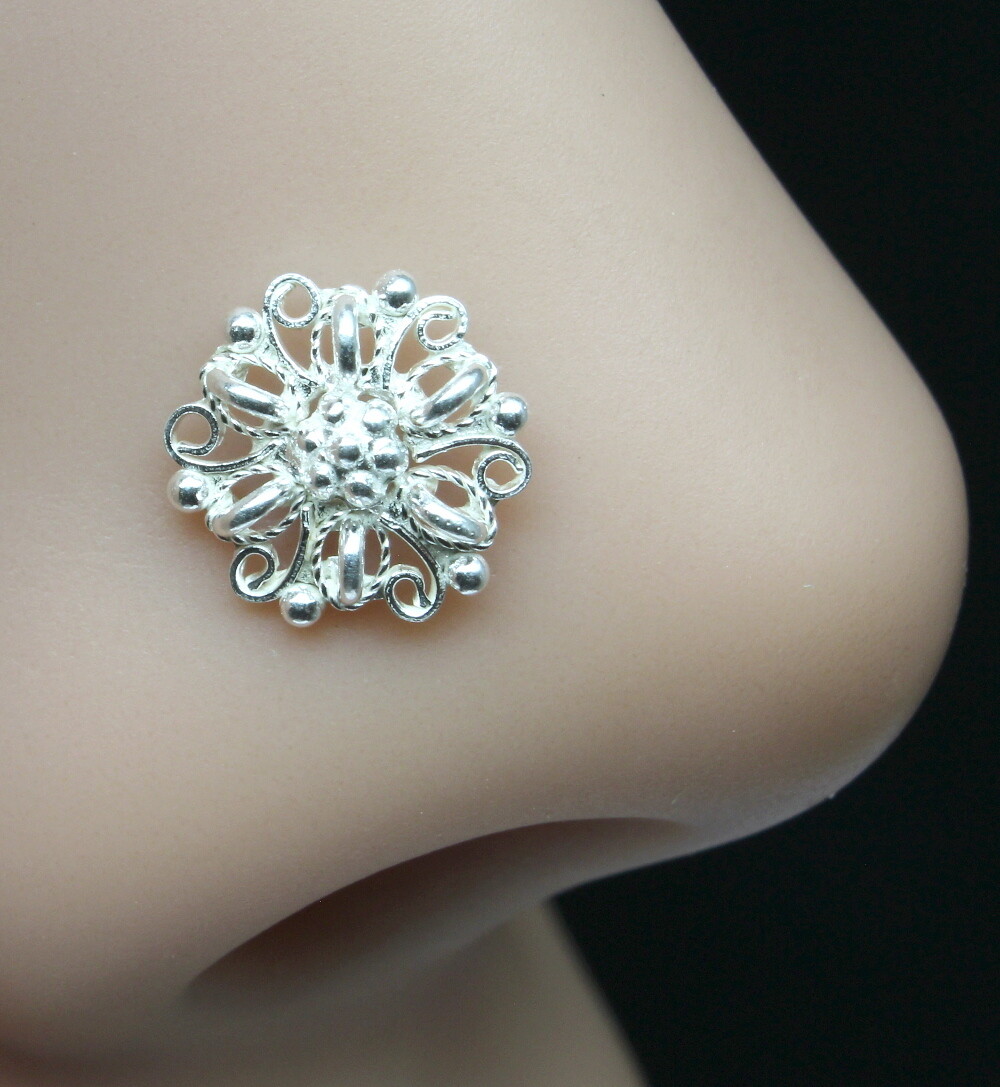 Medusha Floral 925 Sterling Silver Nose Stud corkscrew piercing nose ring 22g