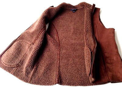LANDS' END Womens Raw Edge Zip Vest Size M Sherpa & Faux