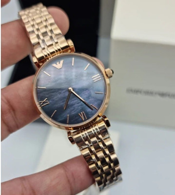 EMPORIO ARMANI AR11145 DAMENUHR ROSEGOLD ARMBAND UND SCHWARZES ZIFFERBLATT T-BAR