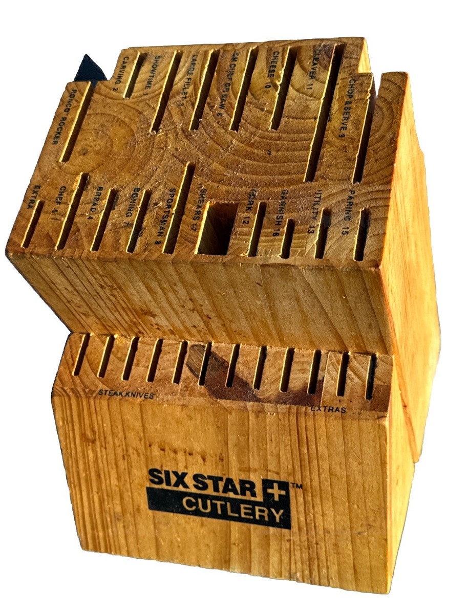Ronco SIX STAR Cutlery 30 Slot Knife Block Solid Wood Labeled
