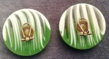 Boucles D'Oreilles Clips Vintage XXL Des Années 60-70 - Plastique Vert - Authentique