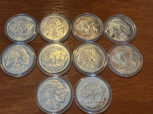 (Lot of 10) 1oz Silver Buffalo rounds in capsules from fresh tube 3 day auction!