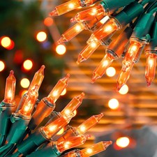 Orange Halloween Mini Lights, 2 Pack 50 Count 13FT Green Wire Orange String