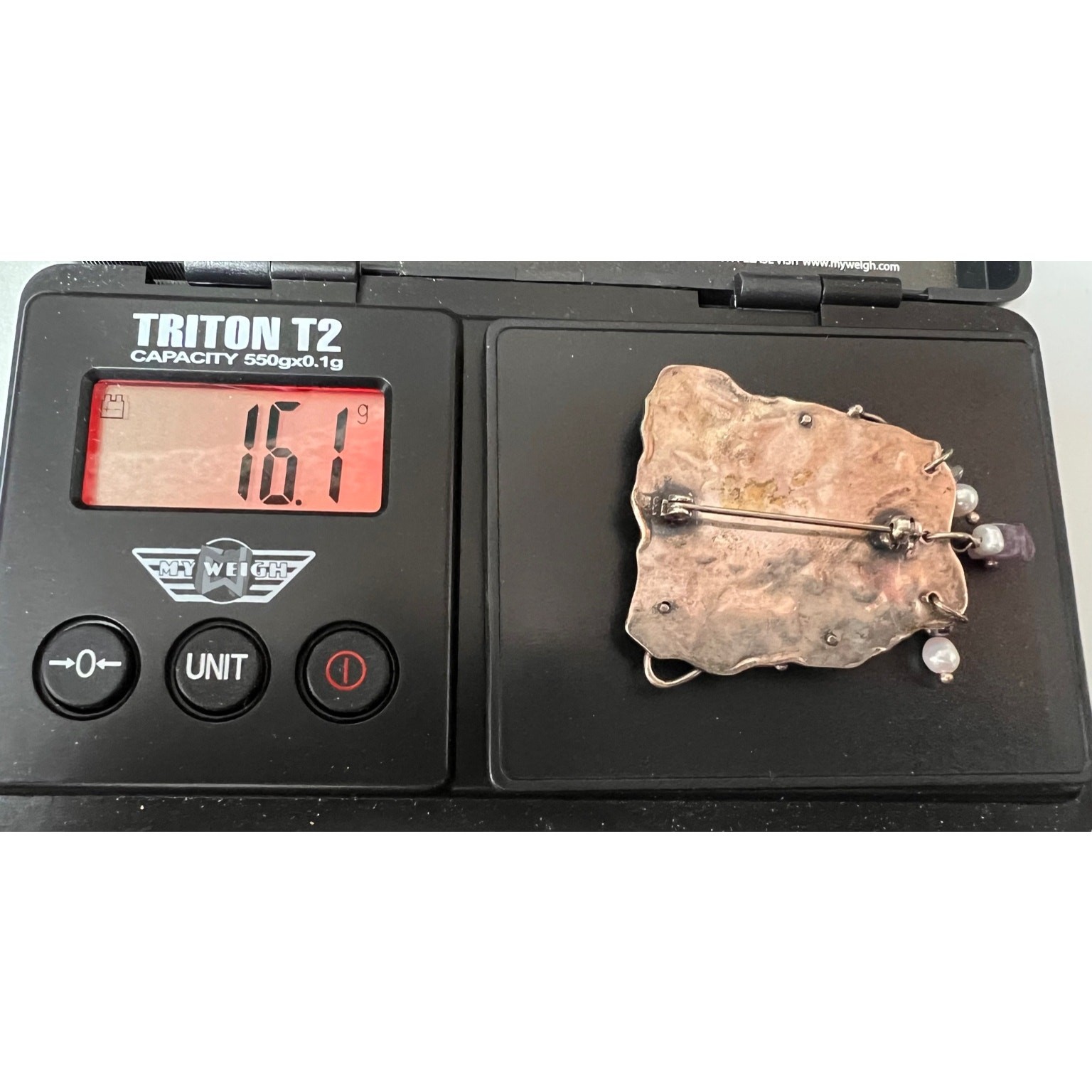 Artisan Abalone Shell Studio Brooch Amethyst Pear… - image 10