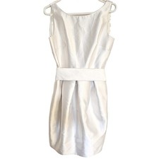 Eliza J Dress Size 8 Pearl white pockets sleeves Belted knee length pleated