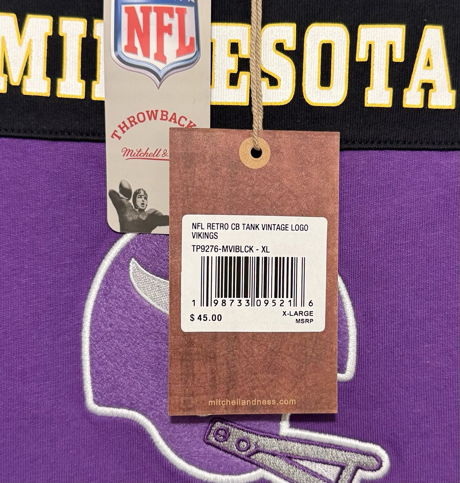 Minnesota Vikings Mitchell & Ness NFL Tank Top Embroidery Logo (Mens XL) New view 4