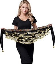 Women'S Belly Dance Hip Scarf with Gold Coins Triangular Belly Dancing Wrap Belt