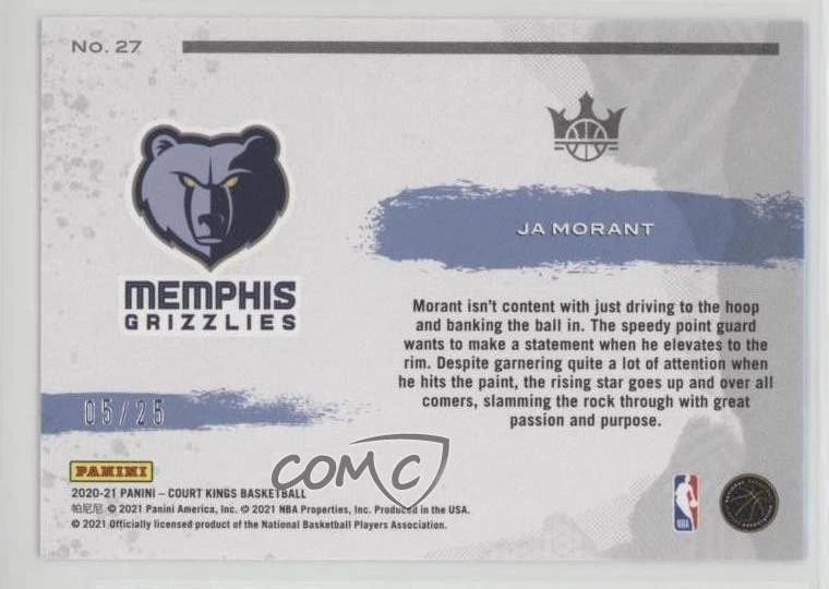 2020-21 Panini Court Kings Points in the Paint Sapphire /25 Ja Morant #27 - Image 2 of 2
