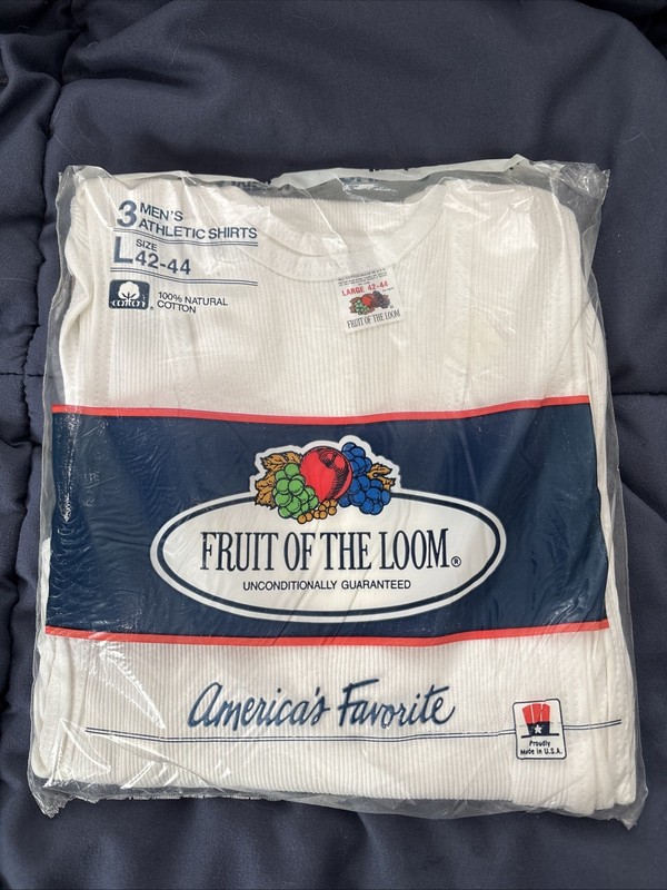 Fruit Of The Loom Mens Athletic Shirt Vintage 3 Pack White Large 42-44 USA