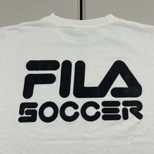 Vintage 90s FILA Soccer Graphic Shirt Men's Size Small Made in USA Cotton Sports