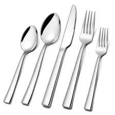 Silverware Set for 12, 60-Piece Stainless Steel Flatware Cutlery Set, Square ...