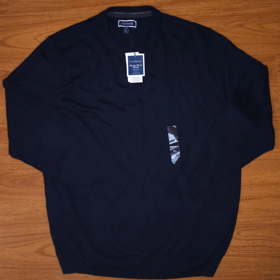 NWT Men's Club Room Merino Wool Blend Sweater XL Navy Blue Crewneck - Image 2 of 4