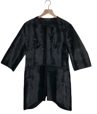 Hilton Hollis Faux Fur Jacket Women s Size 6  Black Asymmetrical 3/4 Sleeve