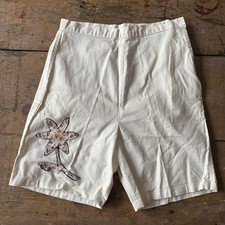 Vintage 1960s Floral Appliqu White Side Zip Shorts As Is Worn Flaws Stains