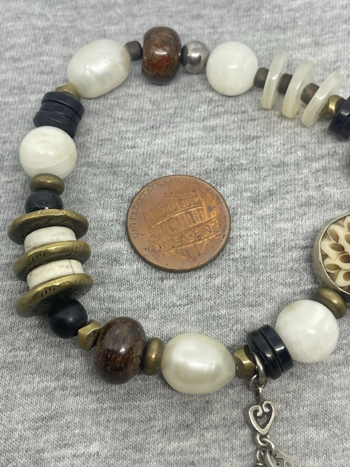 Pulsera Silpada Perlas Bronzita Howlita Latón Plata de Ley 925 Cuentas Elásticas Foto 2 de 4