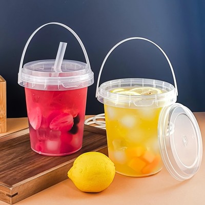 Set of 10, 33.8 oz Fruit Bucket Cups, Sports Bottle - Reusable with Lid and S...