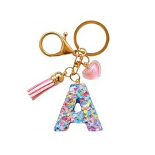 Initial letter Keychains for Girls Women Tassel Heart Charm Pink Purple Blue ...