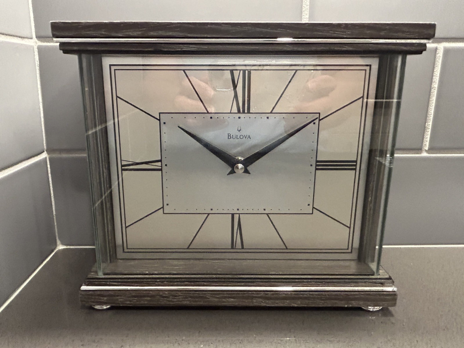 -BULOVA-Preston #B7656 Quartz Black/Grey Glass 3D Shelf Mant