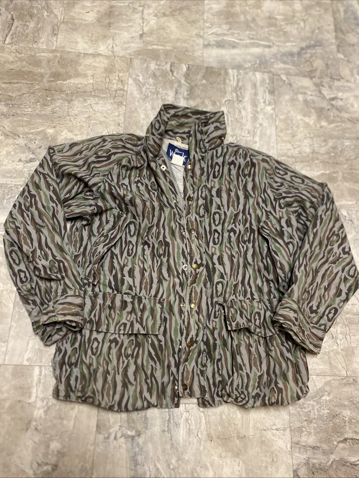 Vtg Woolrich Camo Shadow Bark Jacket 1980s Men's Medium Hunting Fishing Rare
