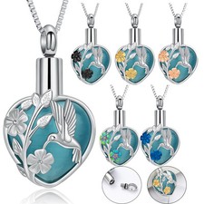 Heart with Hummingbird Urn Necklace for Ashes Moonstone Ashes Cremation Jewelry