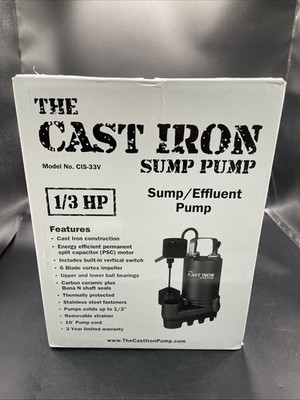 Glentronics CIS-33V Cast Iron Sump Pump w/ Vertical Float Switch 1/3 HP 115V 1PH