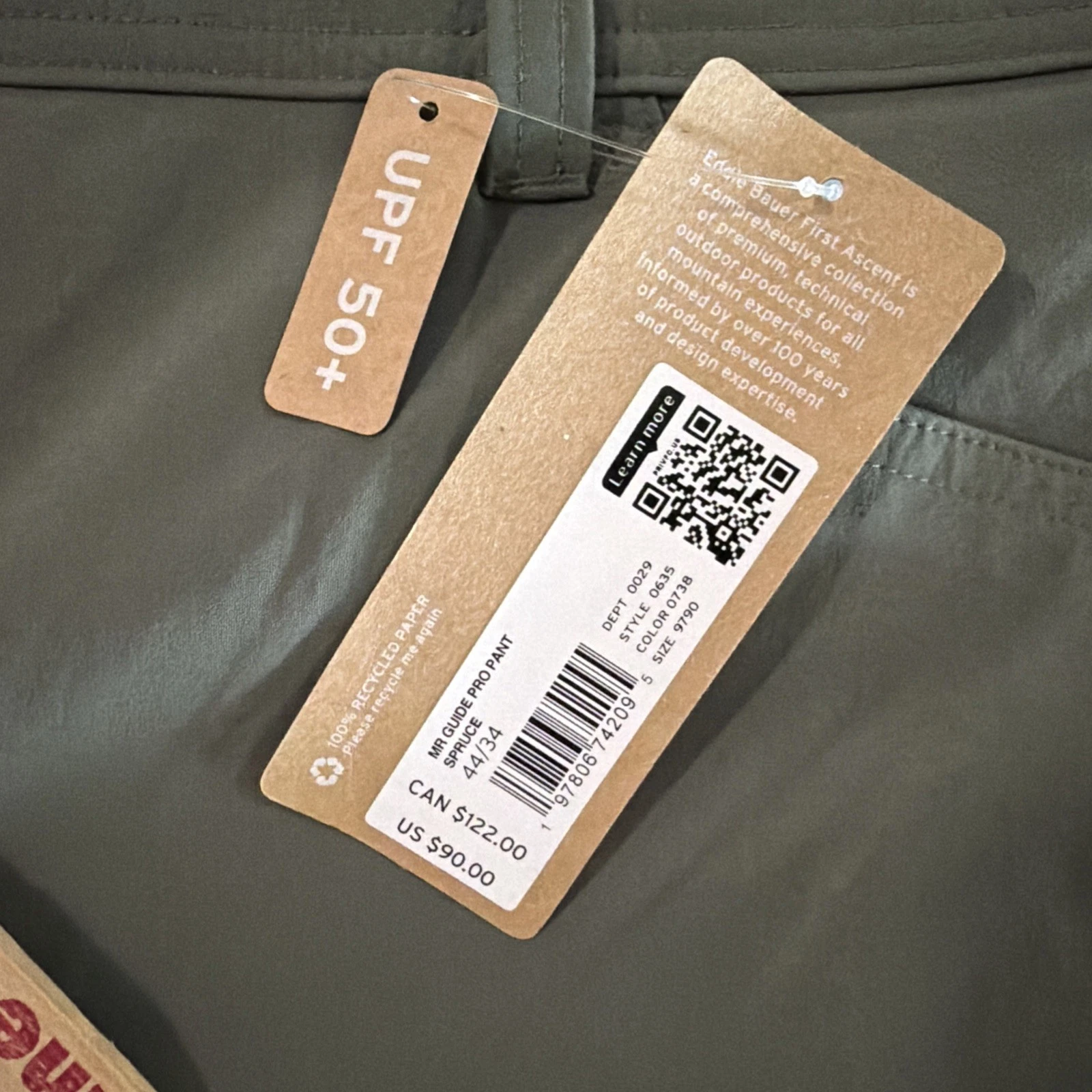 Eddie Bauer First Ascent Pants Mens 44x34 Olive Green Guide Pro Series Hike- New