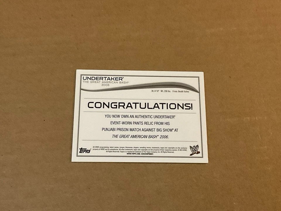 Pantalones usados 2014 Topps WWE Undertaker Remix Event Vs Big Show 2006 Great American Foto 2 de 2