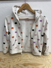 Girls Cat Jack Halloween Zip-Up Fleece Hoodie Sweatshirt Cream W/Cats Size M/8