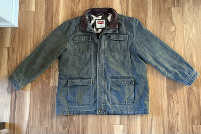 #ad #ad Levis Green Canvas Field Jacket Barn Coat Aztec Blanket Lined 4 Pocket Size XXL $60.00