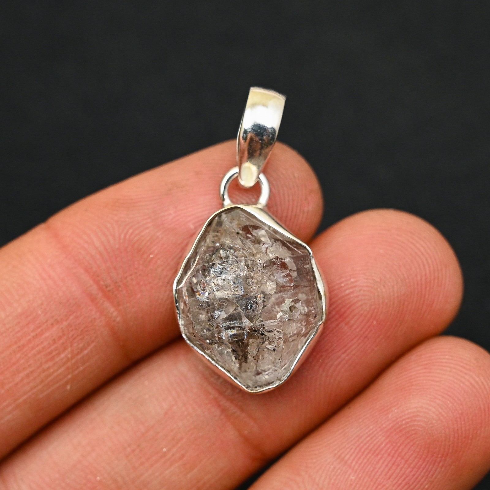 Herkimer Diamond Gemstone 925 Sterling Silver Handmade Pendant Jewelry Gift For