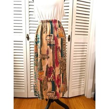 Vintage 80s Cotton Midi Maxi Geometric Design Skirt Retro Abstract Whimsical
