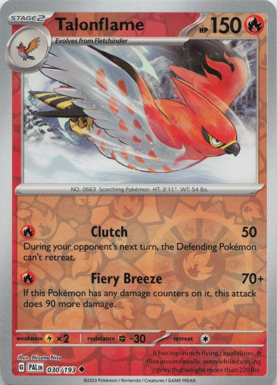 Talonflame 030/193 Uncommon Paldea Evolved Pokemon Reverse Holo NM