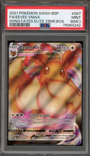 Pokemon Eevee VMAX Shining Fates ETB Full Art Promo SWSH087 MC Miscut PSA 9
