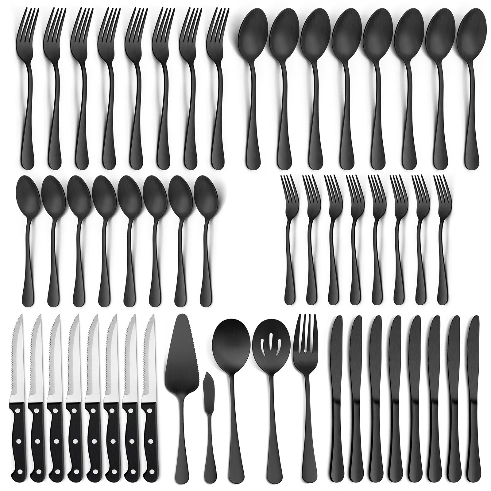 53-Piece Matte Black Silverware Set with Steak Knives and Se