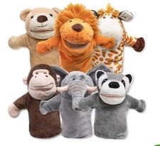 Hand Puppets Zoo Animals Elephant Giraffe Lion Monkey Raccoon Bear Plush 6 Pcs