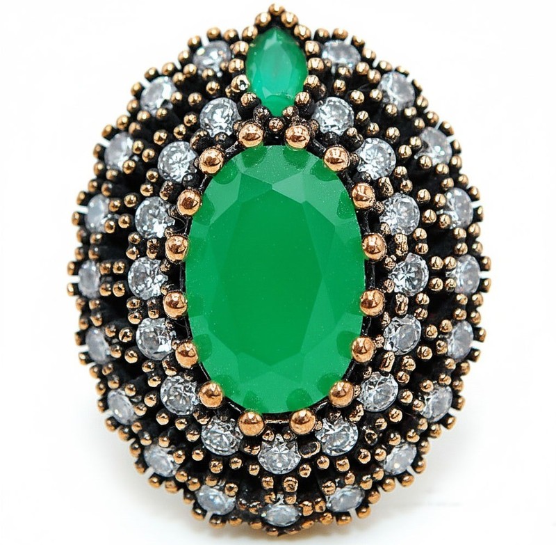Ottoman 9CT Heat Treated Green Tourmaline 925 Sterling Silver Ring Sz 7 H4-6