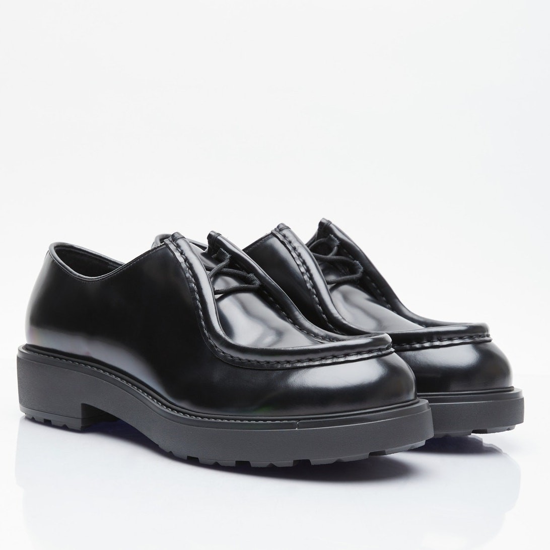 PRADA Men Brushed Leather Loafers Black Lace up 8.5 US 9.5  display picture 1