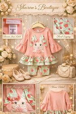 Bonnie Jean Girls Size 4 Pink Bunny Tunic Dress And Floral Leggings Set Easter