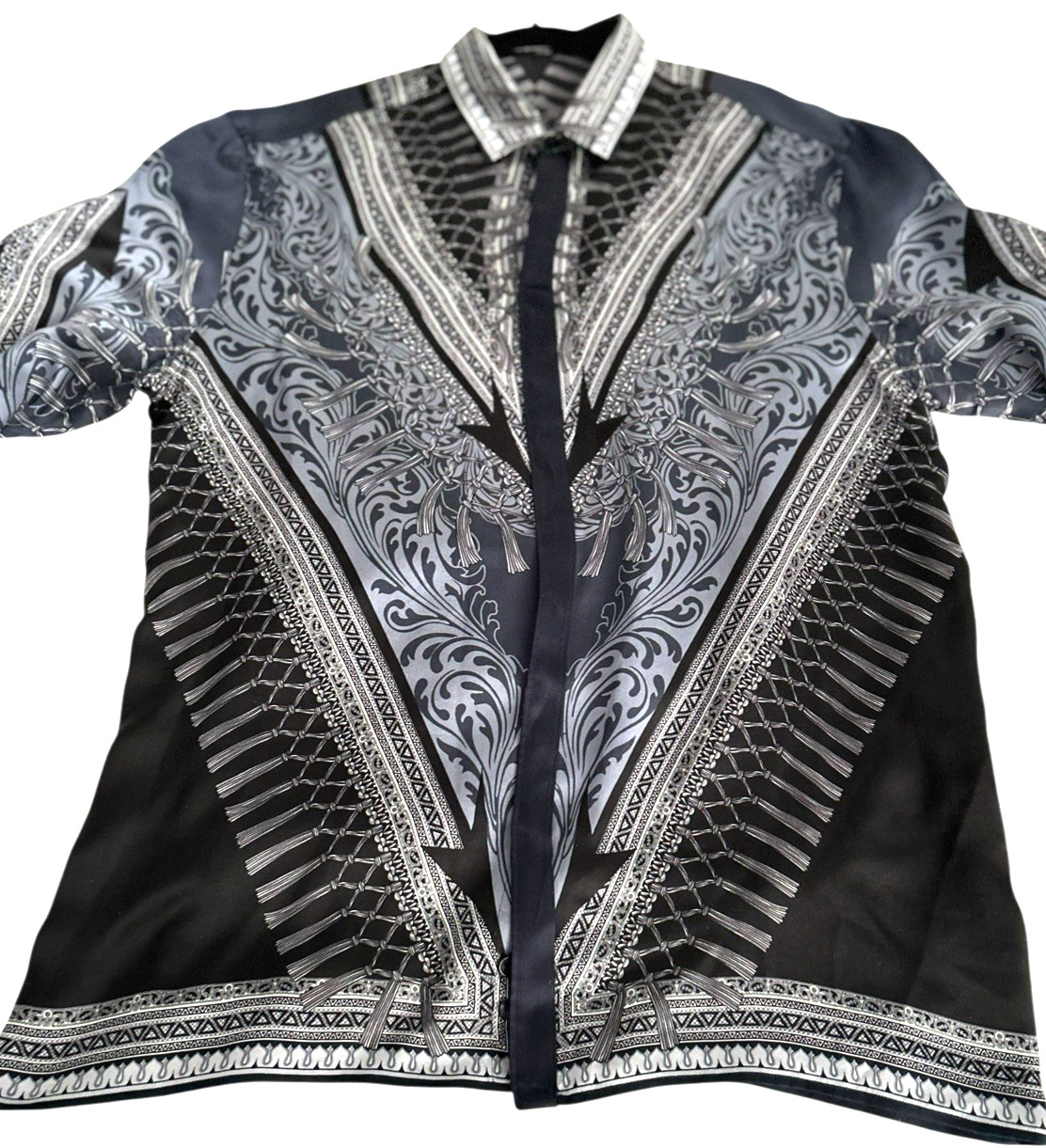 Versace Collection City Men's Size 42 100percent Silk Shirt Blue Gray Button Front EUC image 2
