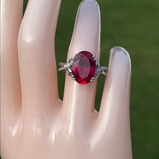 Oval Lab Created Ruby Solitaire 4.75tcw Ring Genuine Diamond Size 7