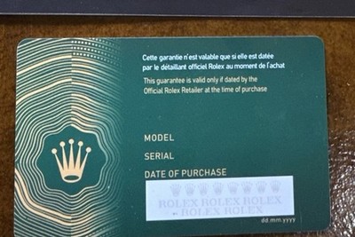 Vintage Open Warranty Card for Datejust and Day-Date