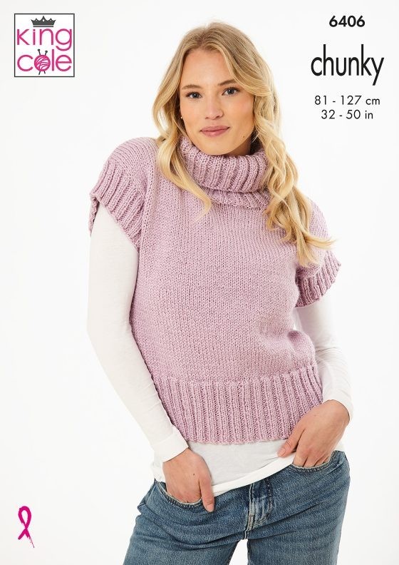King Cole Chunky Pattern 6406 Sweater and Slipover 32 - 50 in