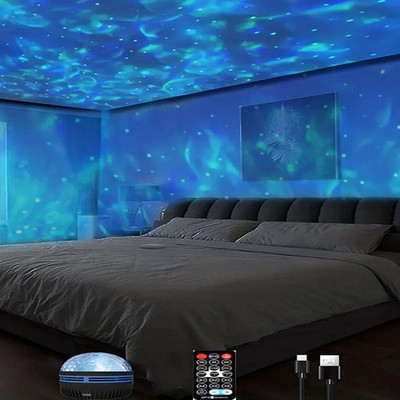 Smartphone-Compatible Water Wave Projector Night Light 7-Color LED Room Decor
