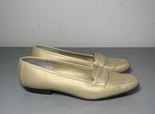 Vintage Salvatore Ferragamo Italy Metallic Gold Leather Womens Penny Loafers 7 B